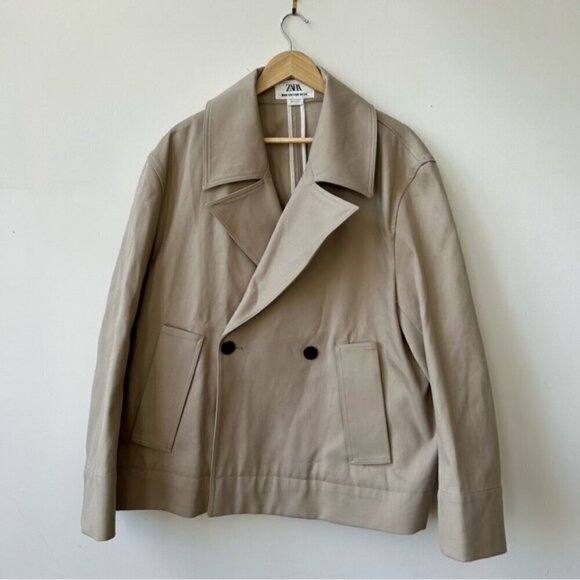ZARA MAN EDITION SS'24 SHORT BEIGE COTTON TRENCH COAT SIZE L - Picture 5 of 9
